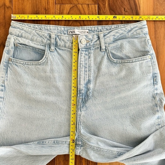 ZARA RIPPED HIGH WAIST STRAIGHT LEG JEANS Light Blue 40 / US 8 - Picture 14 of 15